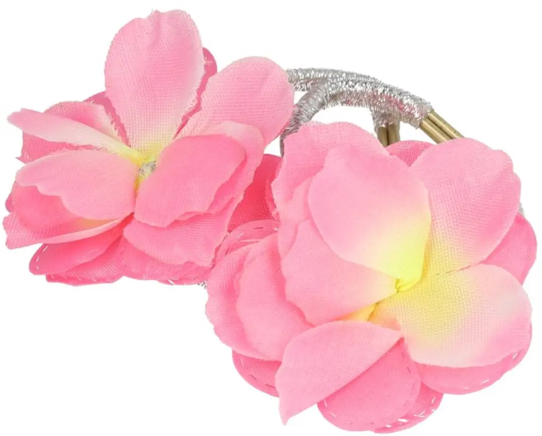 Haarsoires Haarelastieken Bloem 5cm Roze/Zilver