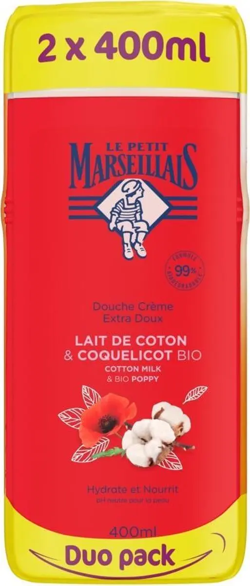 Le Petit Marseillais Crème de Douche Coton & Coquelicot BIO 800ml