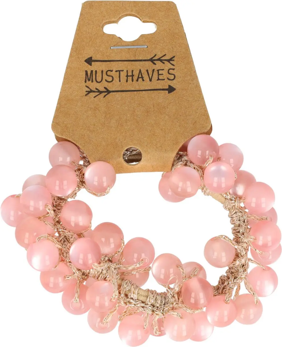 Haarsoires Haarelastiek Ronde Kralen Roze