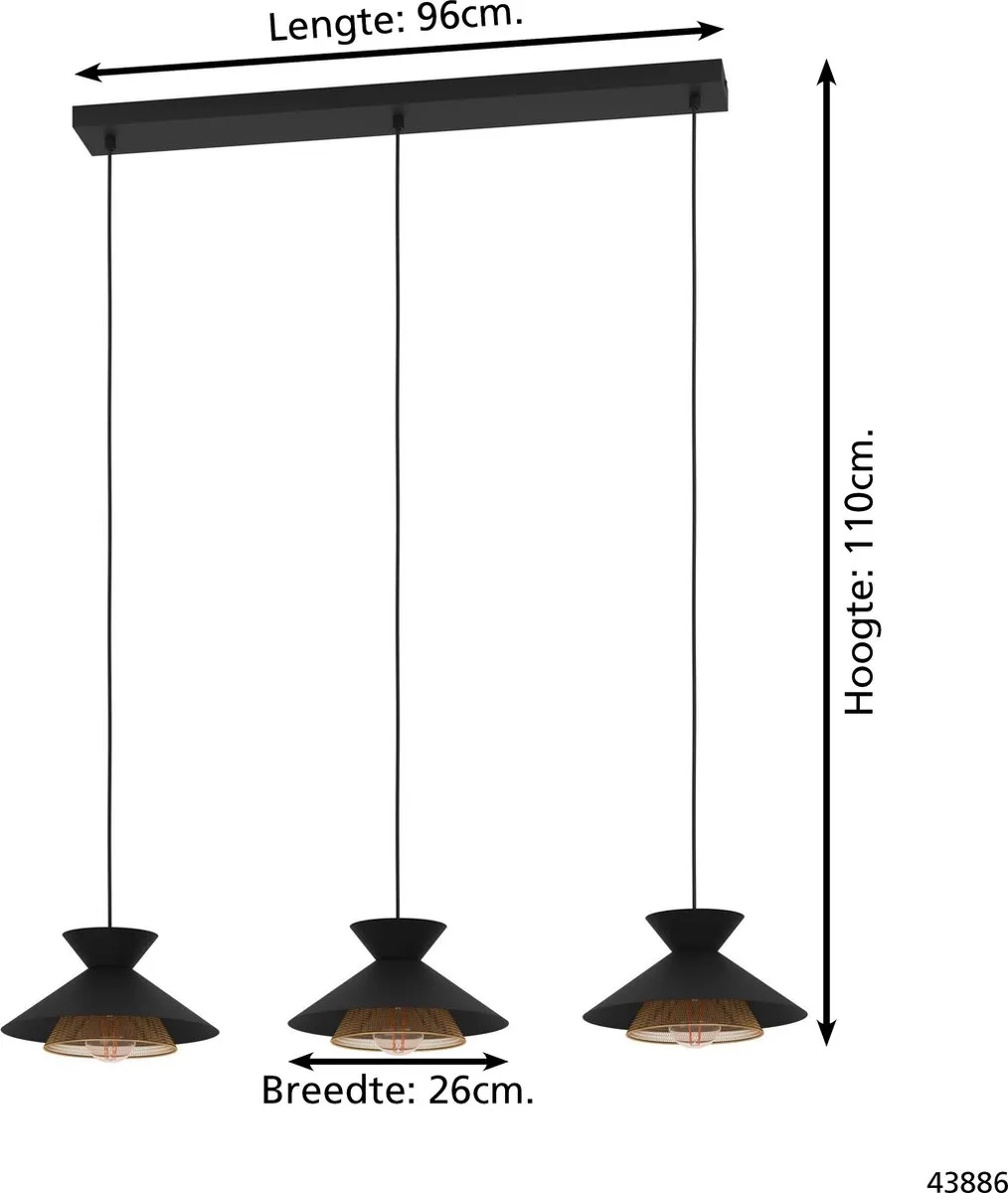 Eglo Grizedale Hanglamp E27 - 96cm - Zwart/Goud - afbeelding 6 van 6