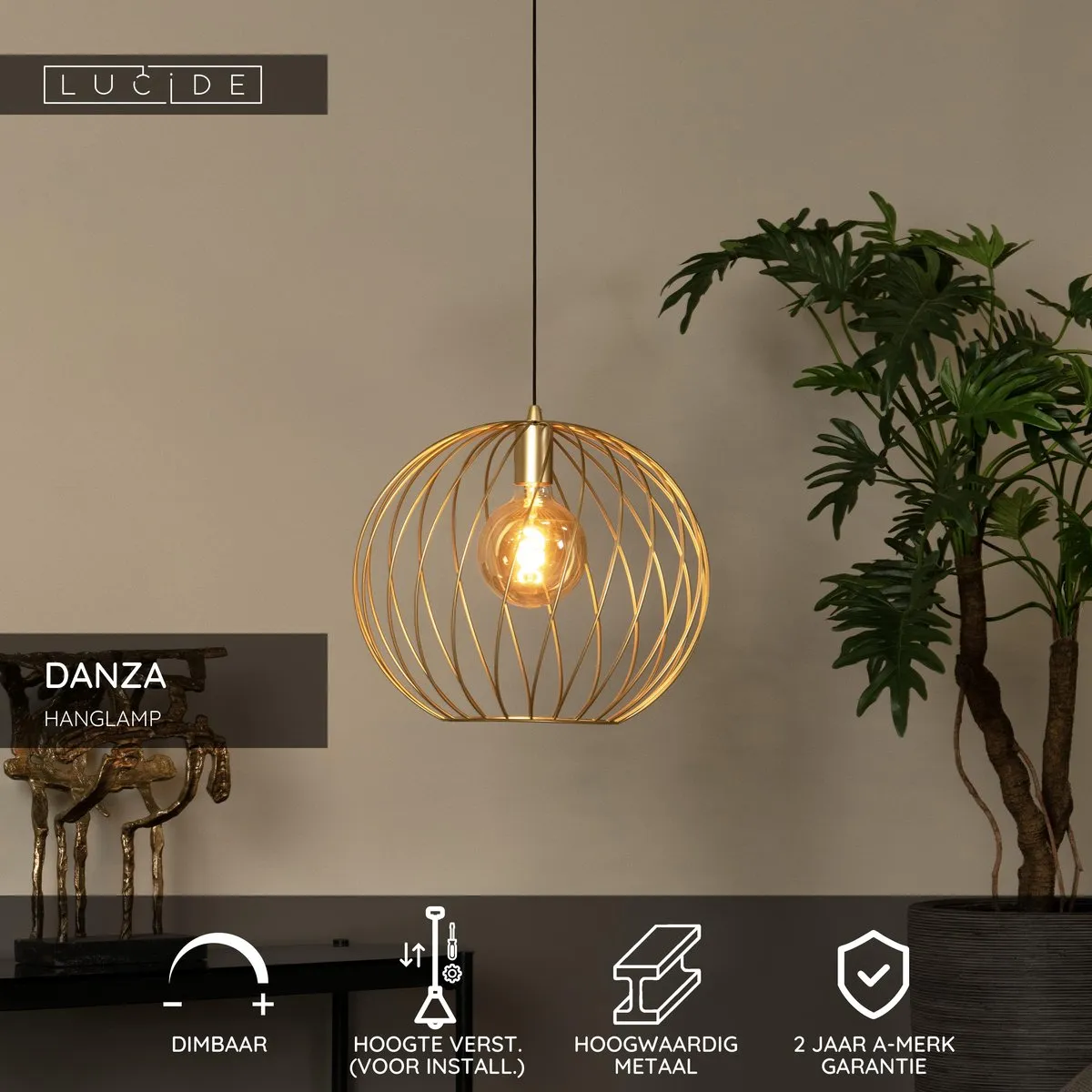 Lucide Danza Hanglamp Ø40cm - Mat Goud/Messing