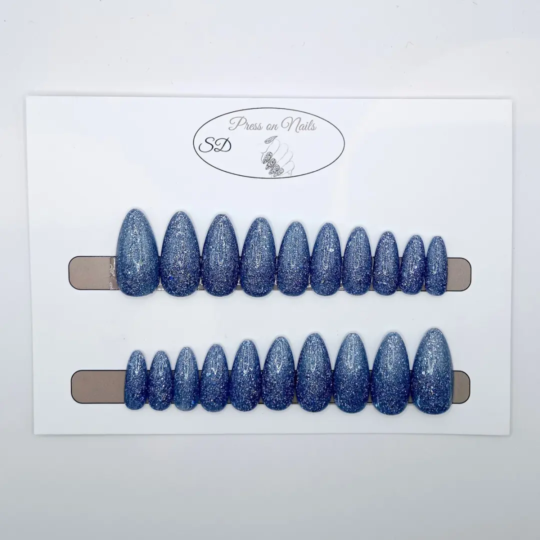 SD Press on Nails B-164 Plaknagels Blauwpaars Glitter - 20 Stuks