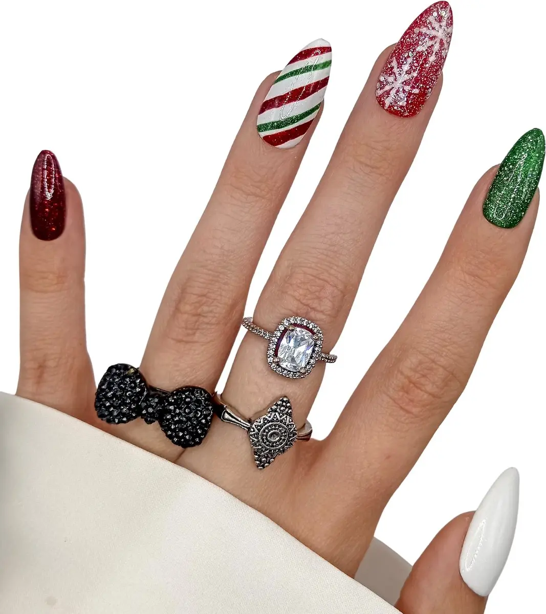 SD Press on Nails Kerst Candy Cane Plaknagels - 20 Stuks - Rood Groen Wit