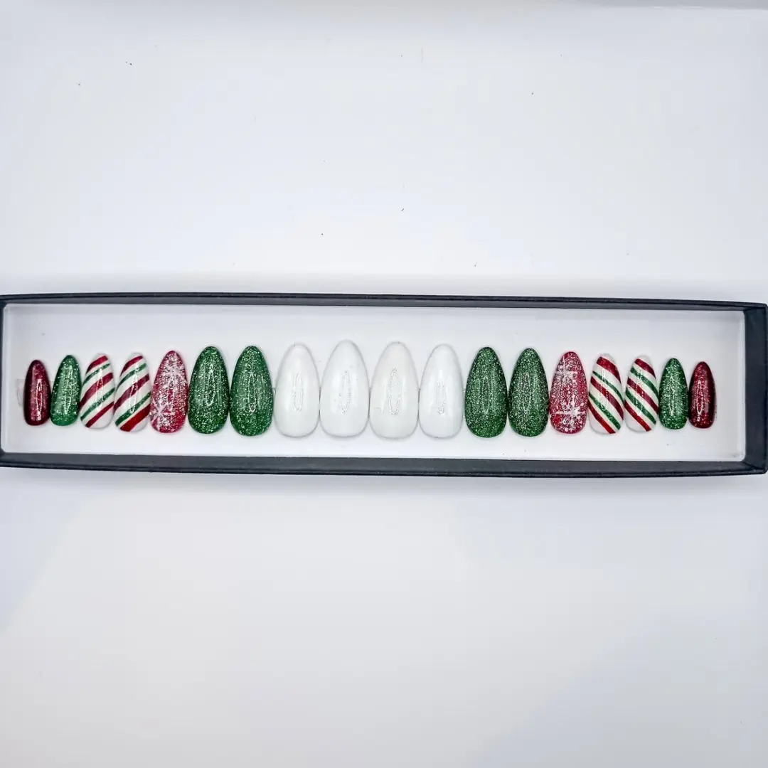 SD Press on Nails Kerst Candy Cane Plaknagels - 20 Stuks - Rood Groen Wit