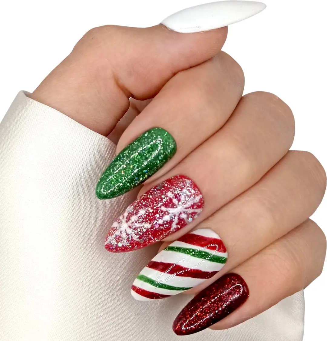 SD Press on Nails Kerst Candy Cane Plaknagels