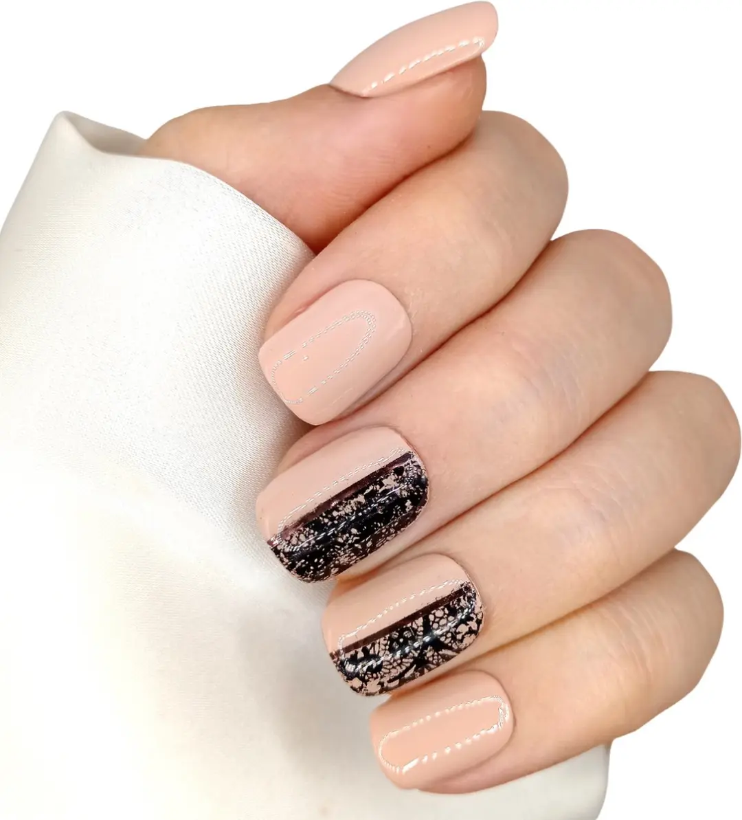SD Press on Nails B25 Nude Lace Plaknagels