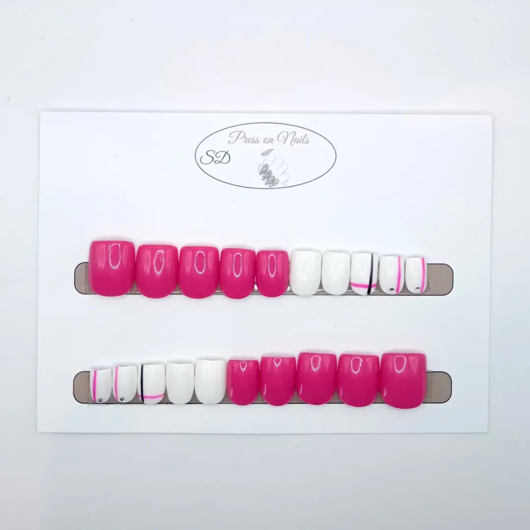 SD Press on Nails B-35 Plaknagels - Roze Wit - 20 Stuks