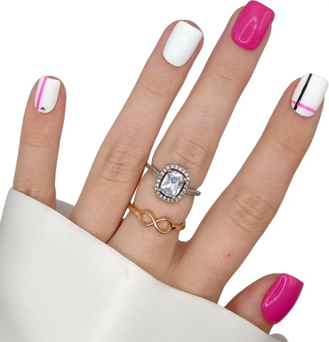 SD Press on Nails B-35 Plaknagels - Roze Wit - 20 Stuks
