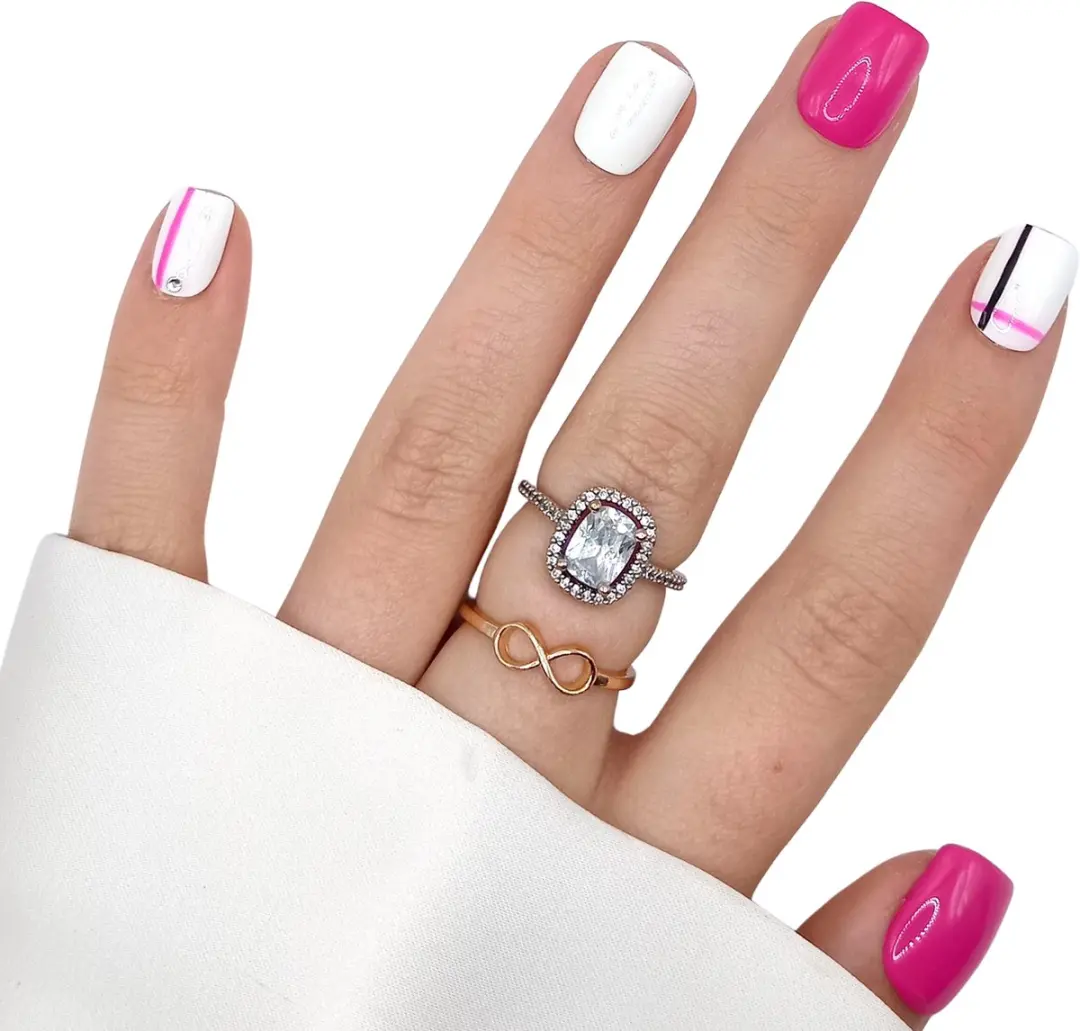 SD Press on Nails B-35 Plaknagels - Roze Wit - 20 Stuks