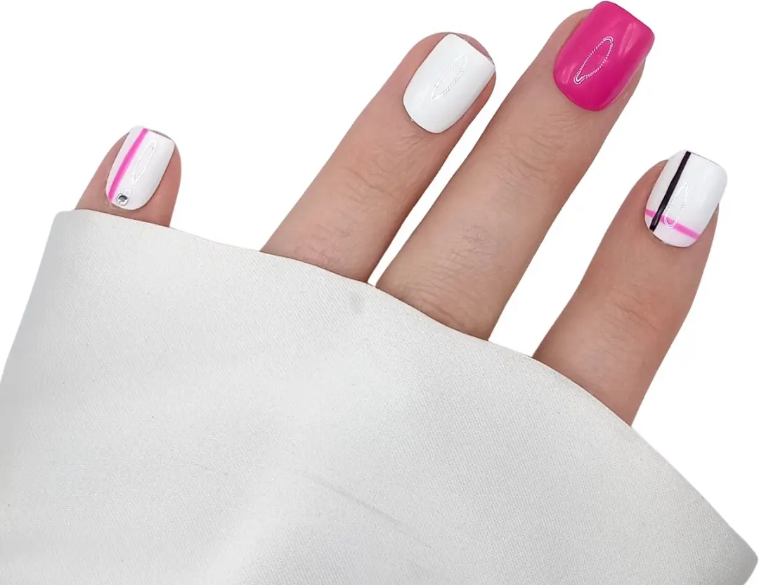 SD Press on Nails B-35 Plaknagels - Roze Wit - 20 Stuks