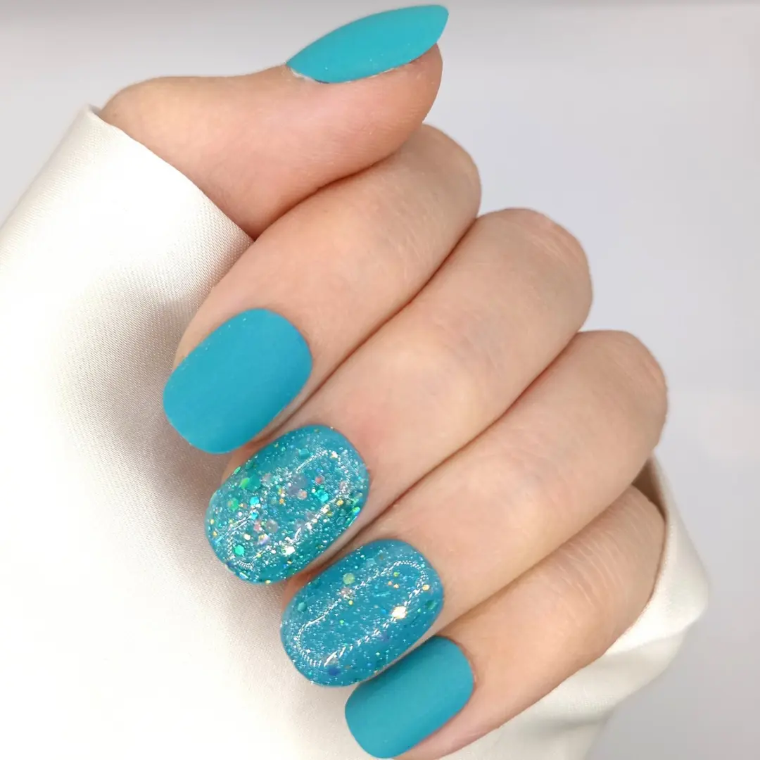 SD Press on Nails B-33 Plaknagels - Matte Blauw Glitter - 20 Stuks