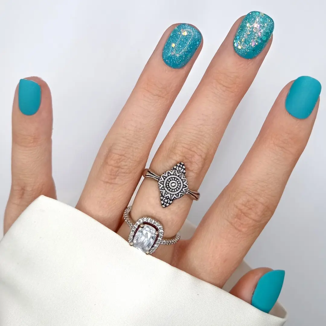SD Press on Nails B-33 Plaknagels - Matte Blauw Glitter - 20 Stuks