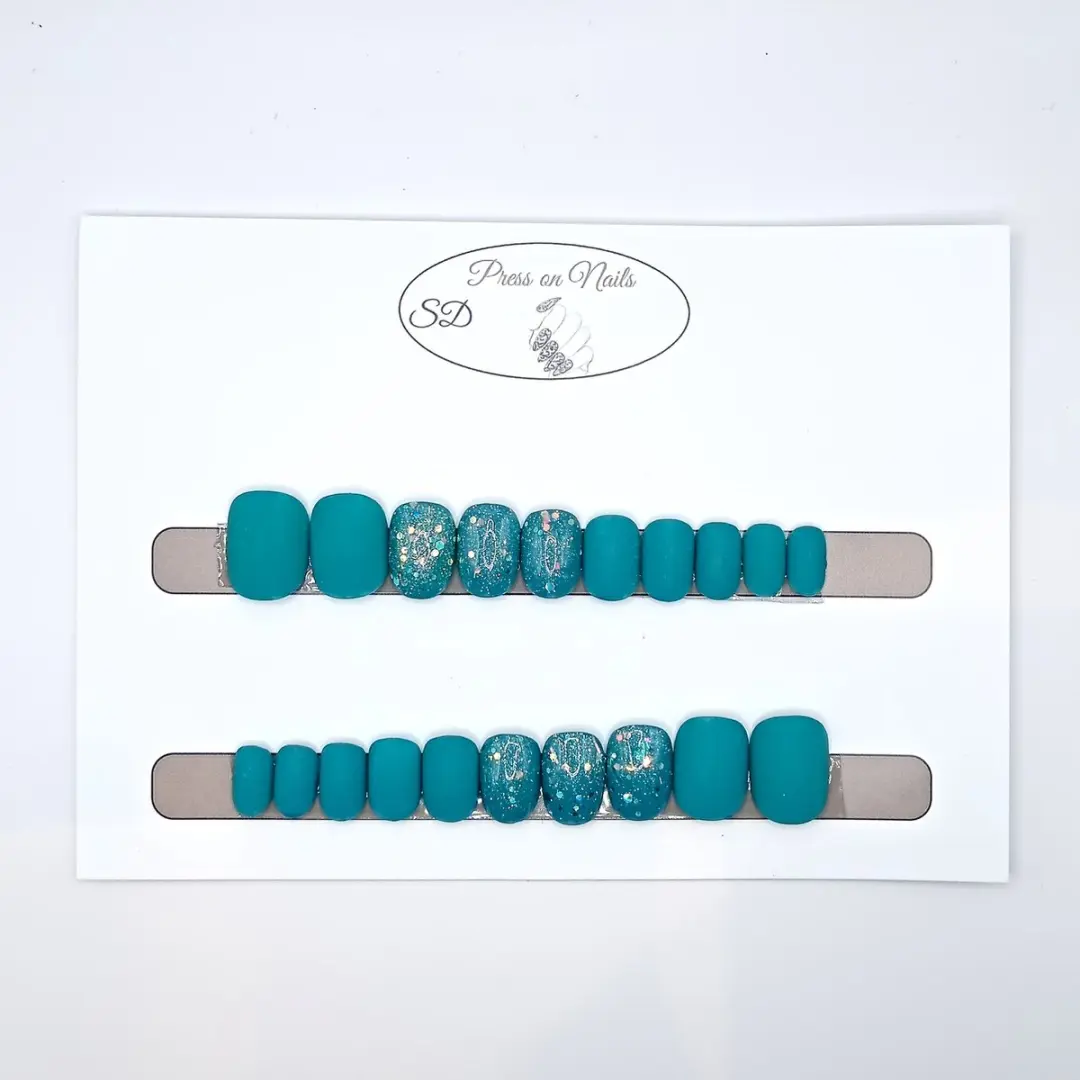 SD Press on Nails B-33 Plaknagels - Matte Blauw Glitter - 20 Stuks