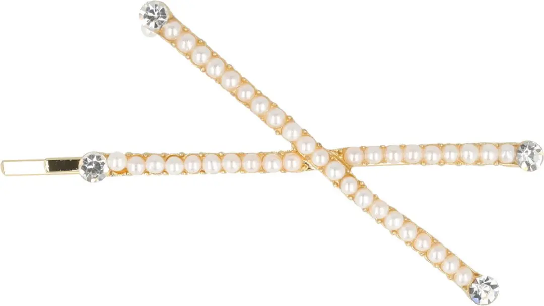 Haarsoires Schuifspeldje 6cm Pareltjes Strass Goud