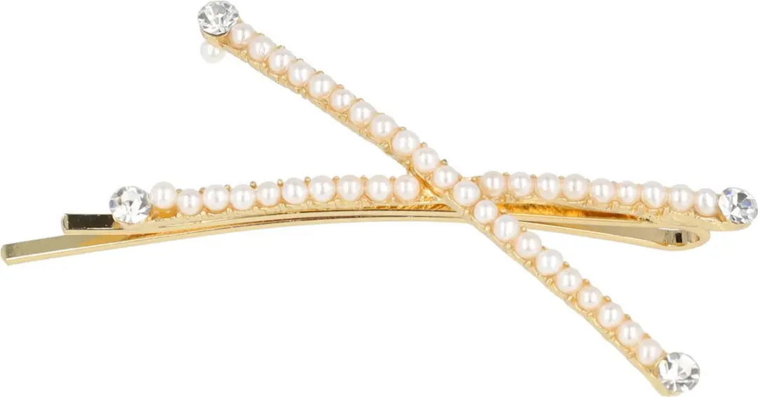 Haarsoires Schuifspeldje 6cm Pareltjes Strass Goud