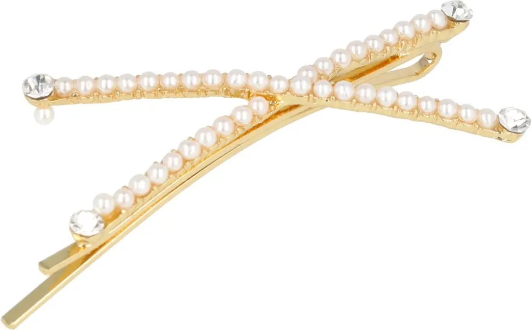 Haarsoires Schuifspeldje 6cm Pareltjes Strass Goud