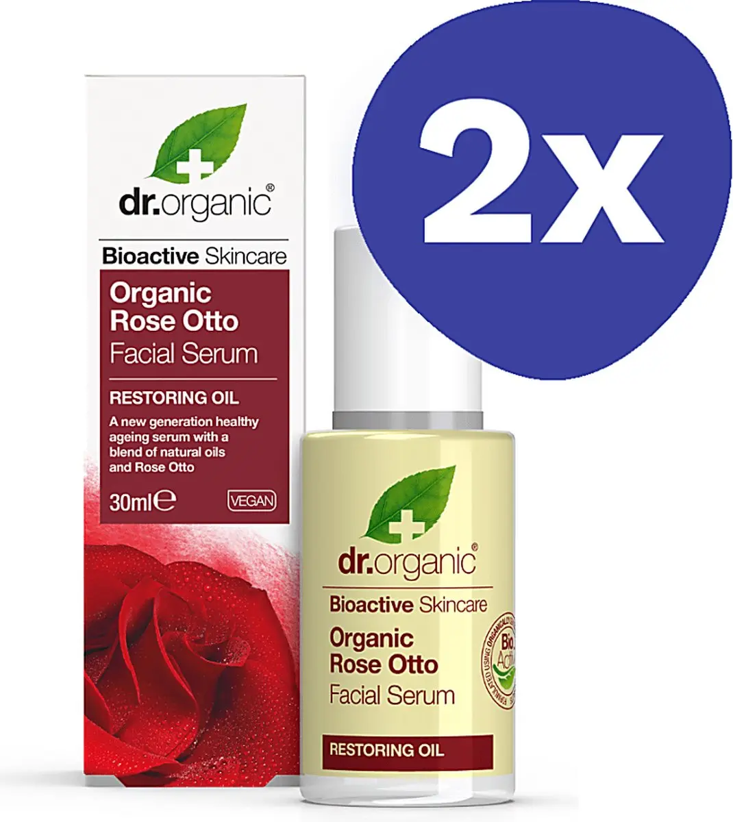 Dr Organic Rozen Otto Gezichtsserum 2x30ml