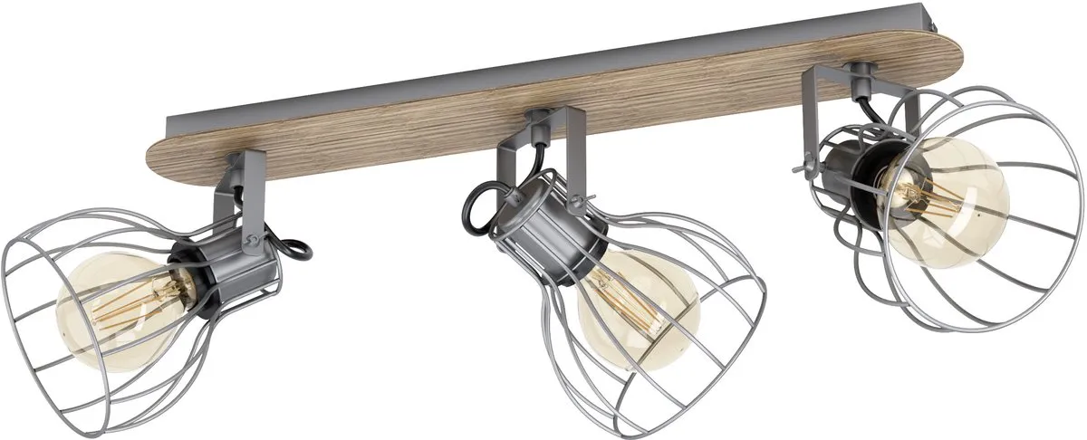 Eglo Sambatello Opbouwspot 3x E27 - Bruin/Zilver