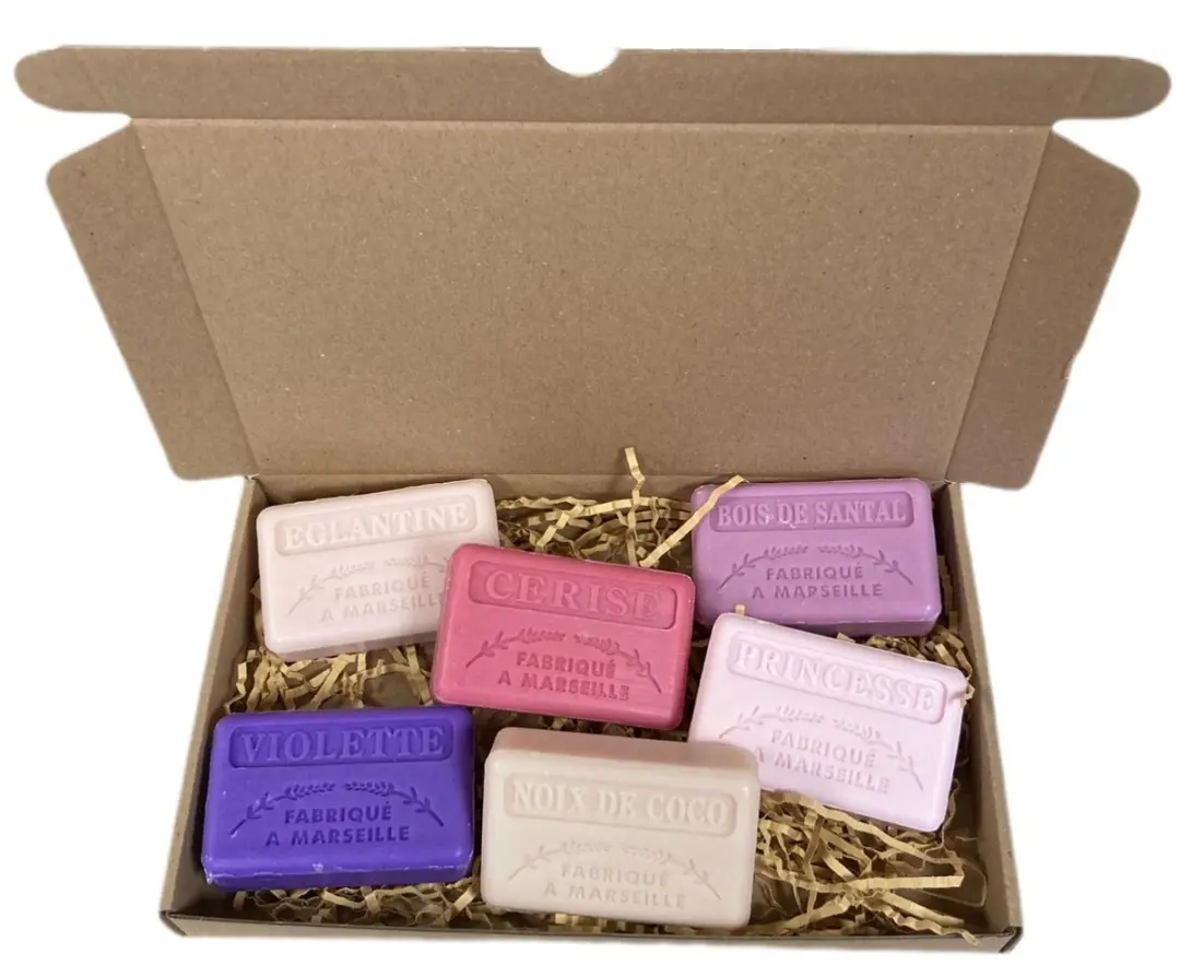 Savon de Marseille Zeepset 6x125g - Eglantine/Princes/Cerise/Violette/Noix de Coco/Bois de Santal