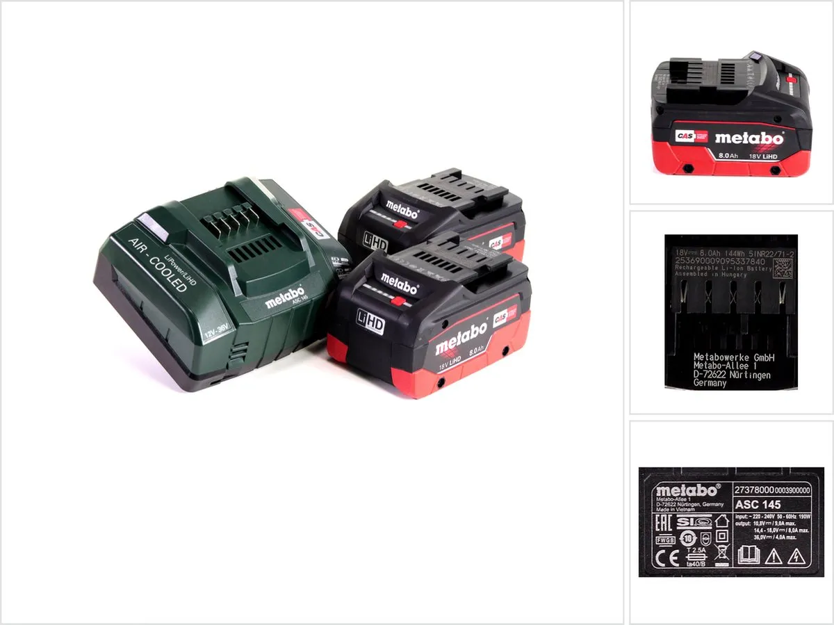 Metabo LiHD 2x 18V 8.0Ah Accupack + ASC 145 Lader