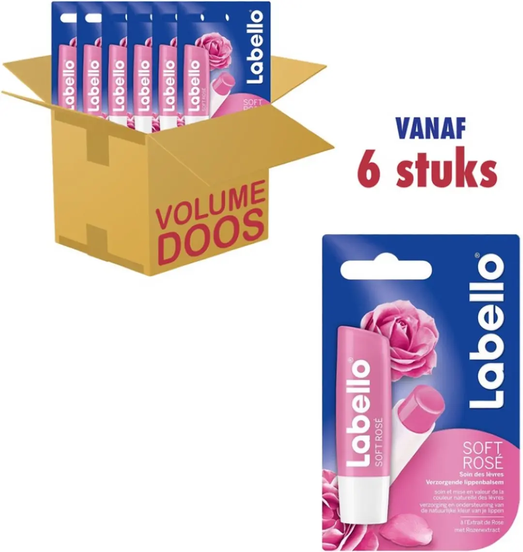 Labello Lippenbalsem Soft Rose - 6 Stuks
