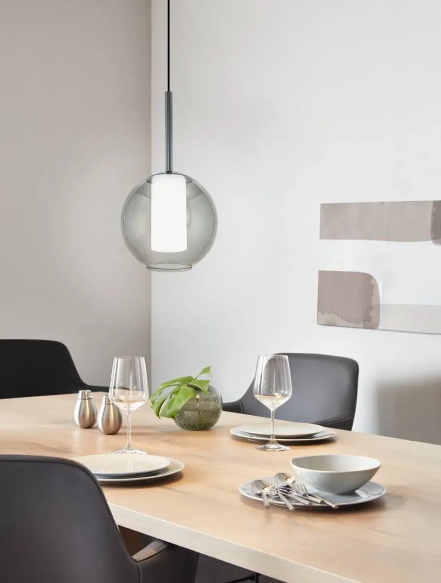 Eglo Tindari Hanglamp E27 - Staal/Glas - Wit/Grijs - afbeelding 2 van 4