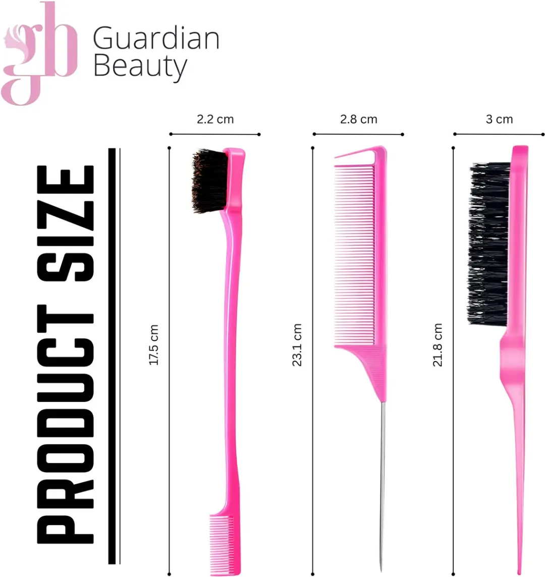 Guardian Beauty Edge Control Borstel & Kamset 3-delig - Roze