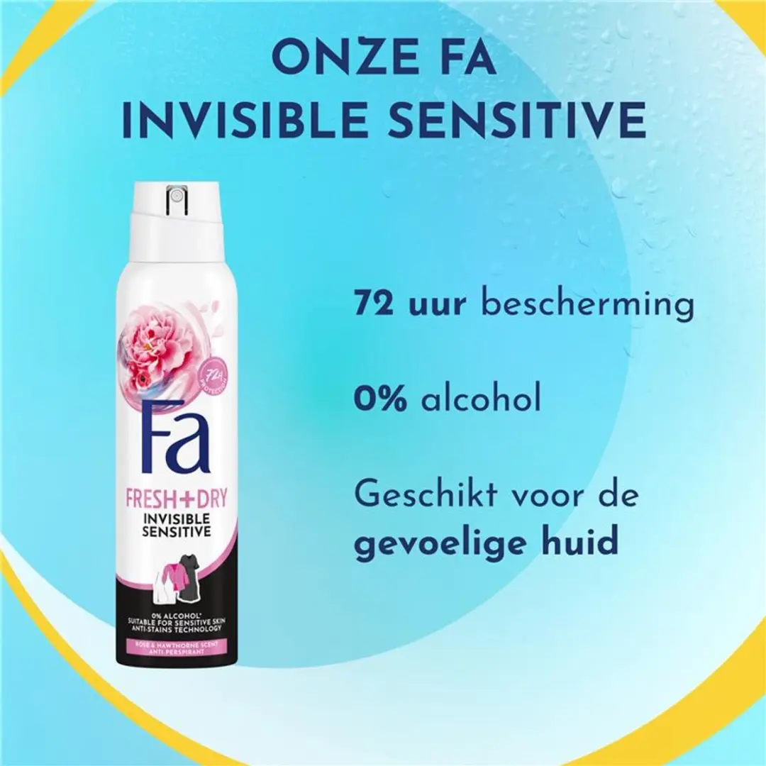 Fa Invisible Sensitive Rozen & Meidoorn Deo Spray - 6x150ml