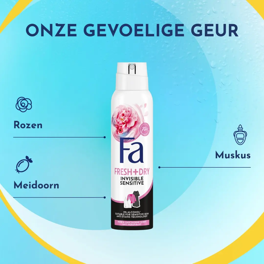 Fa Invisible Sensitive Rozen & Meidoorn Deo Spray - 6x150ml