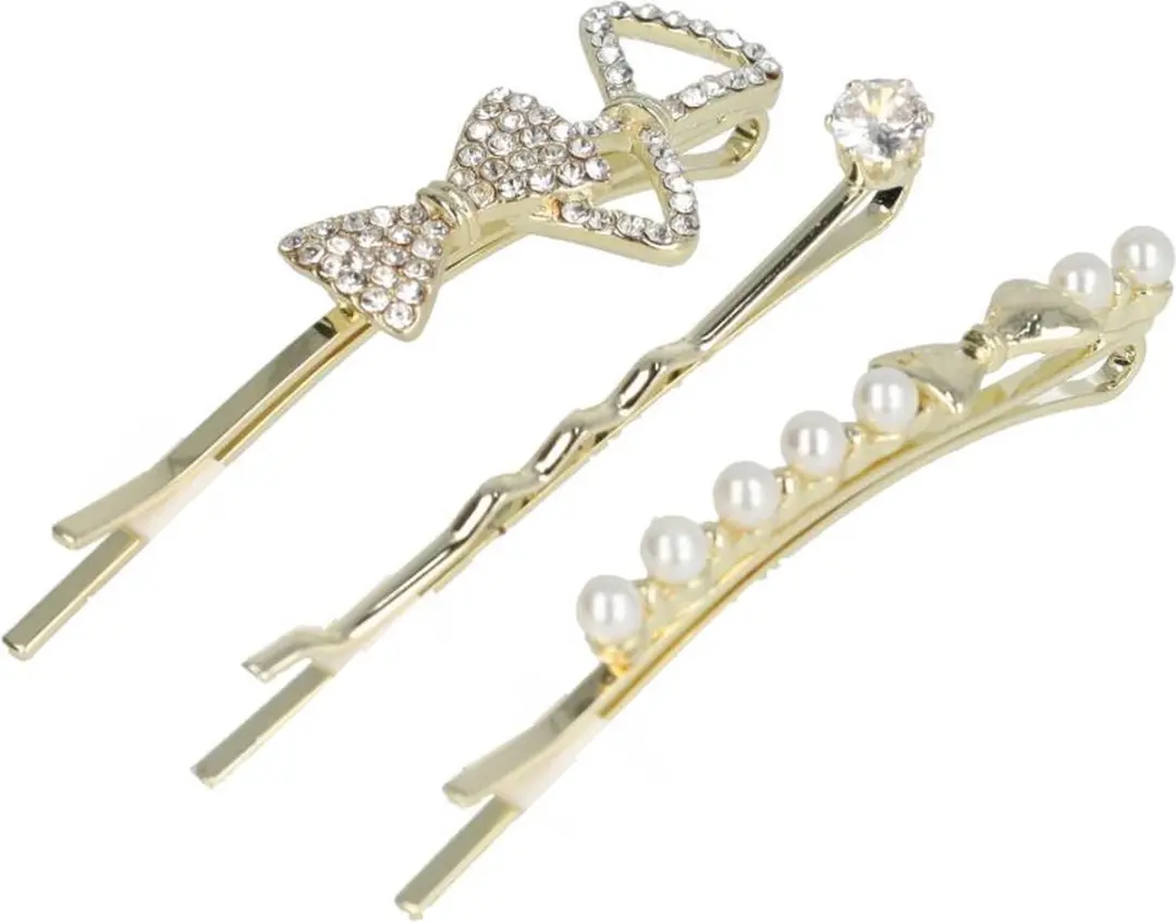 Haarsoires Schuifspeldjes 5cm Goud - Strass Parel - 3 Stuks