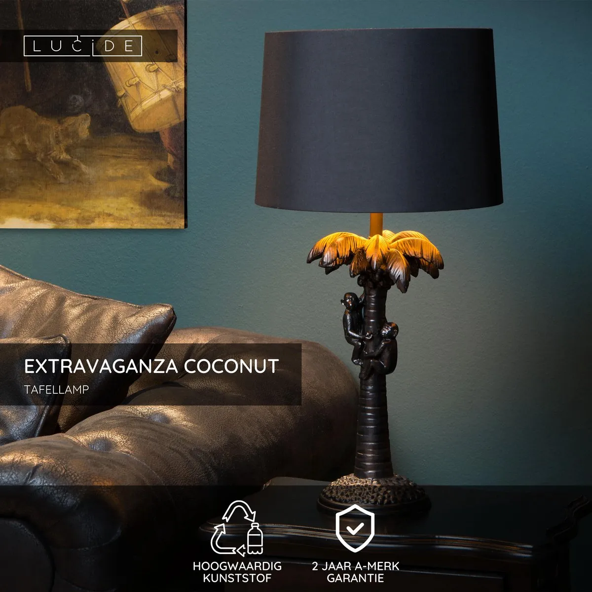 Lucide Extravaganza Coconut Tafellamp Ø30,5cm - Zwart