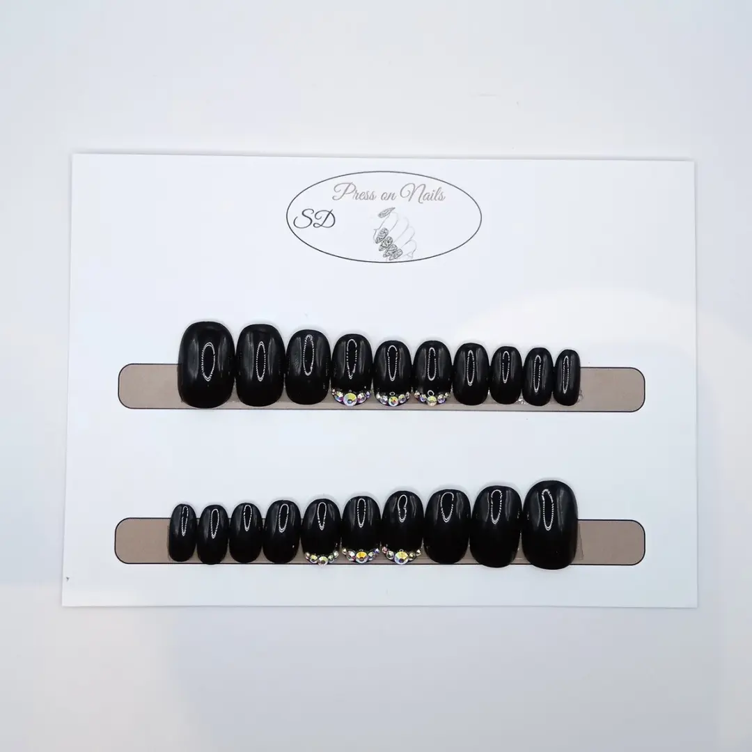SD Press on Nails B2 Plaknagels - 20 Stuks - Zwart Steentjes