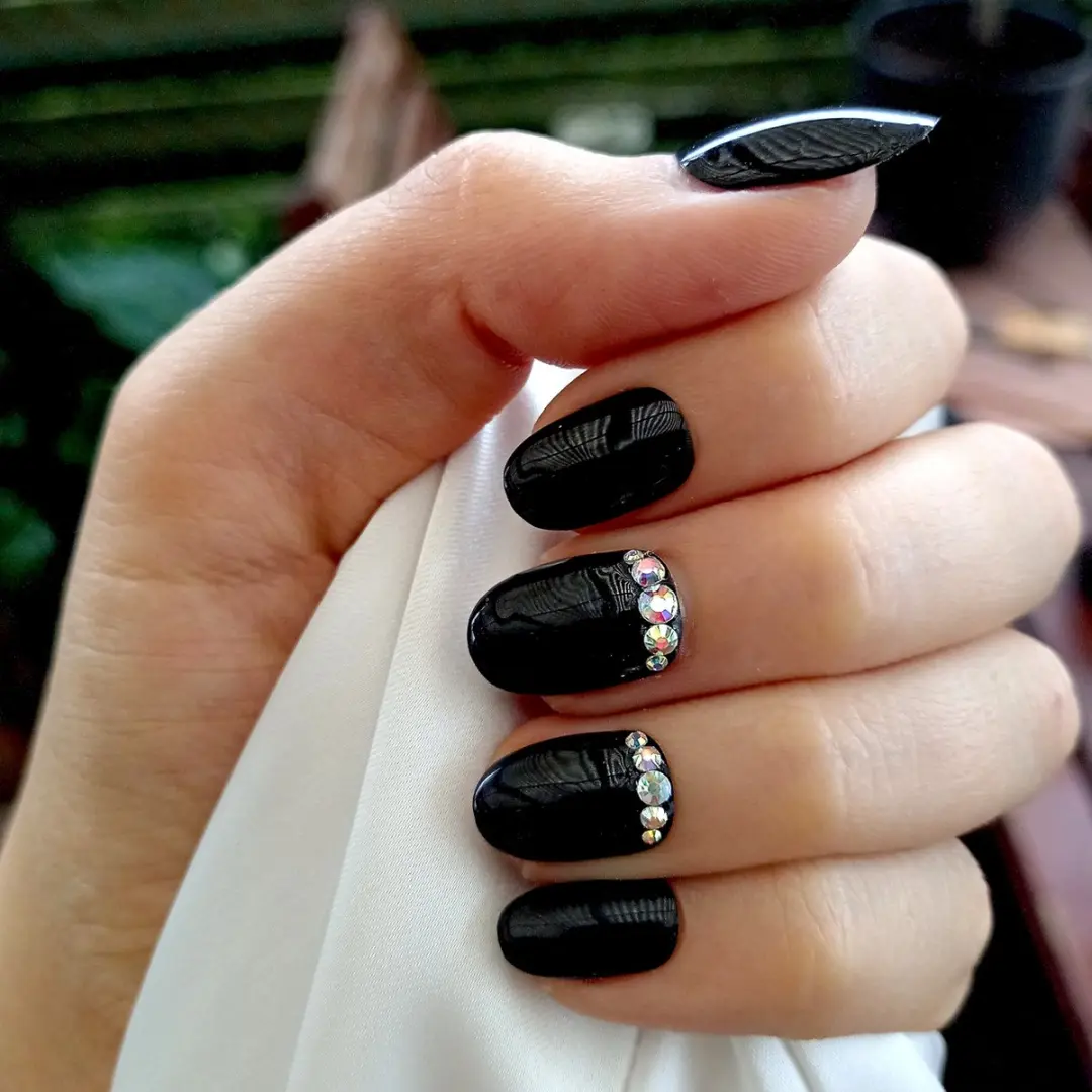 SD Press on Nails B2 Plaknagels - 20 Stuks - Zwart Steentjes