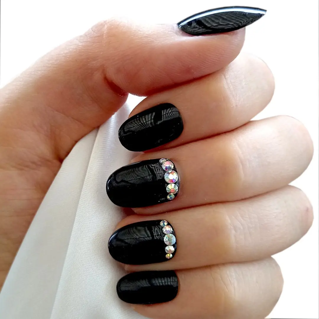 SD Press on Nails B2 Plaknagels - 20 Stuks - Zwart Steentjes