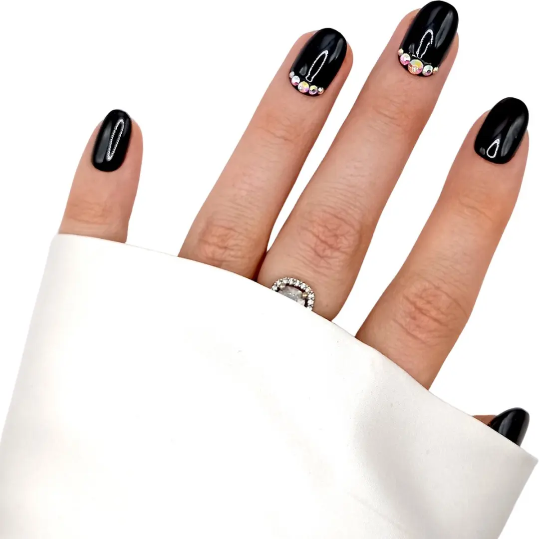SD Press on Nails B2 Plaknagels - 20 Stuks - Zwart Steentjes
