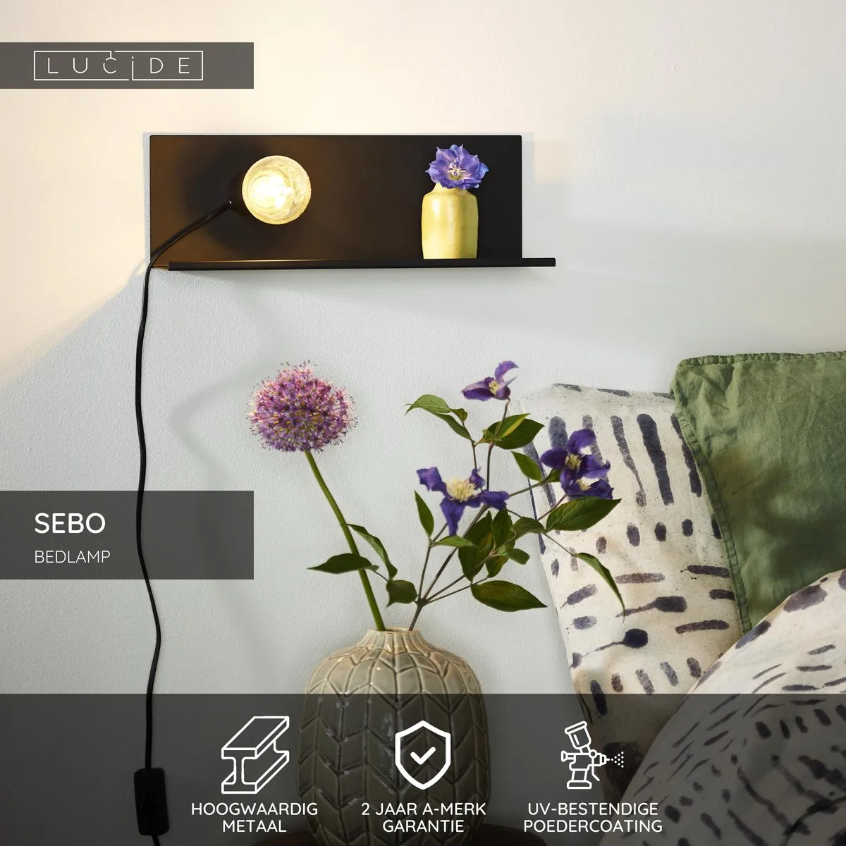 Lucide SEBO Bedlamp E27 - Zwart