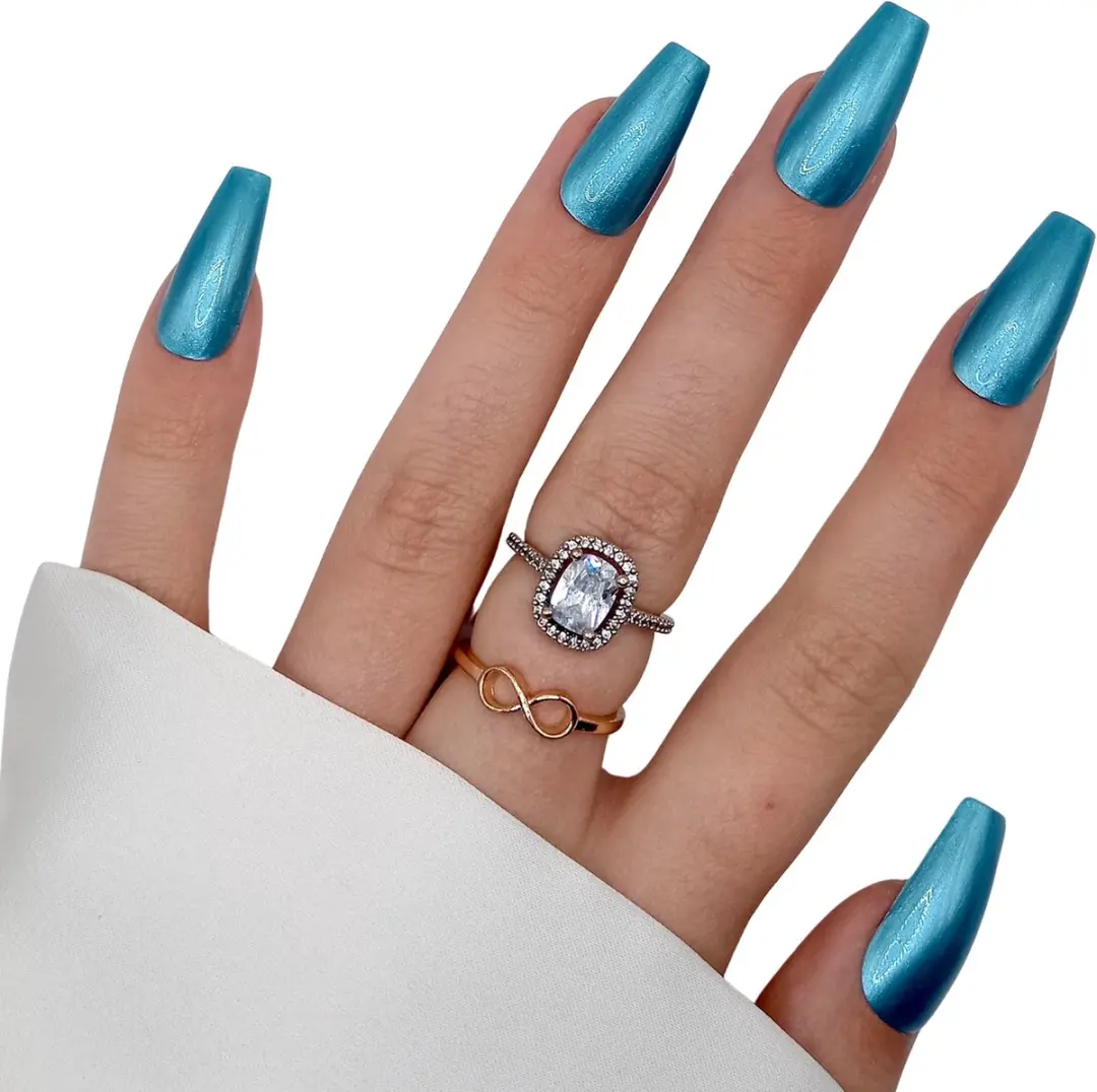 SD Press on Nails B-99 Plaknagels Metallic Blauw - 20 Stuks