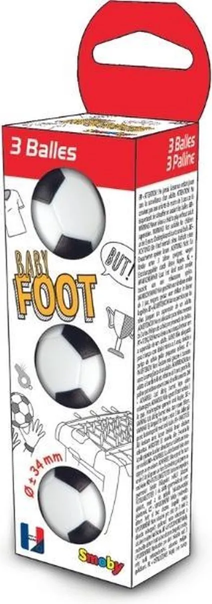 Smoby - Voetbaltafel Balletjes - 3 stuks - 34 mm - Zwart & Wit