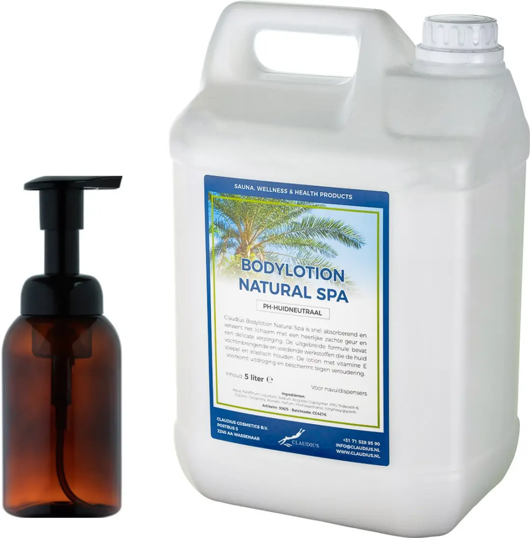 Splashbox Cosmetics Zeepdispenser 300ml + 5L Bodylotion Natural Spa Navulling