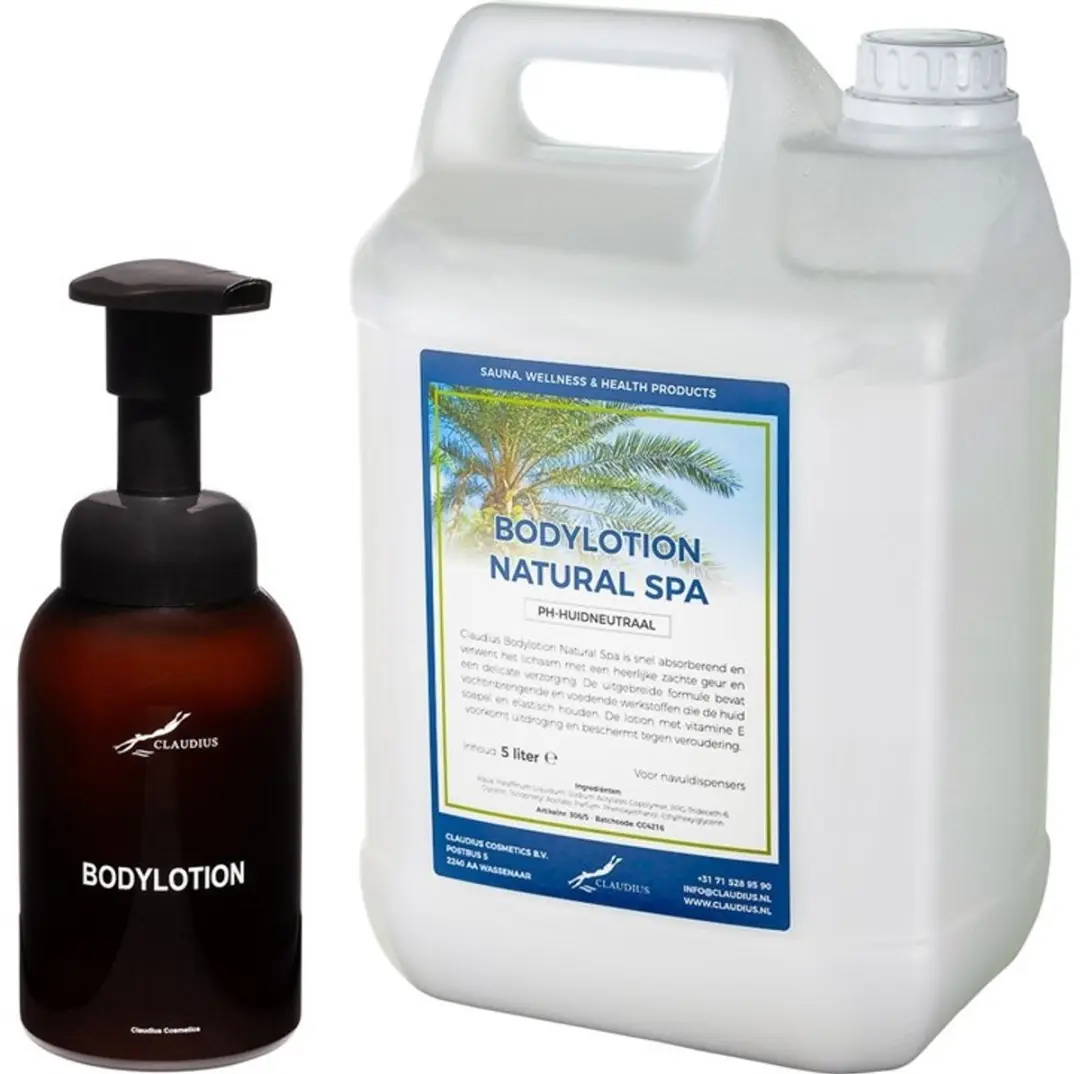 Splashbox Cosmetics Zeepdispenser 300ml + 5L Bodylotion Natural Spa Navulling