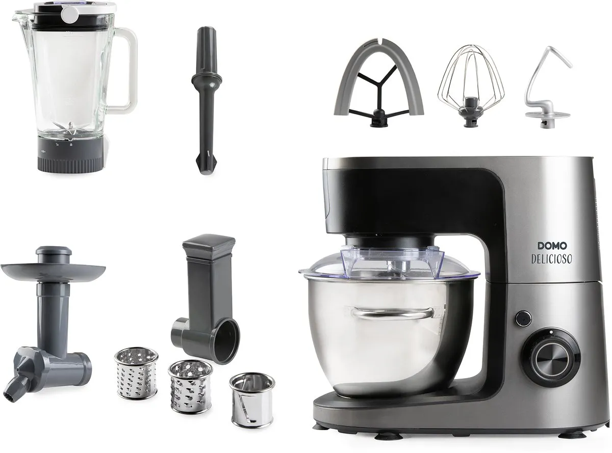 Domo Delicioso Keukenrobot 1200W - RVS Kom 4,5L - 10 Accessoires