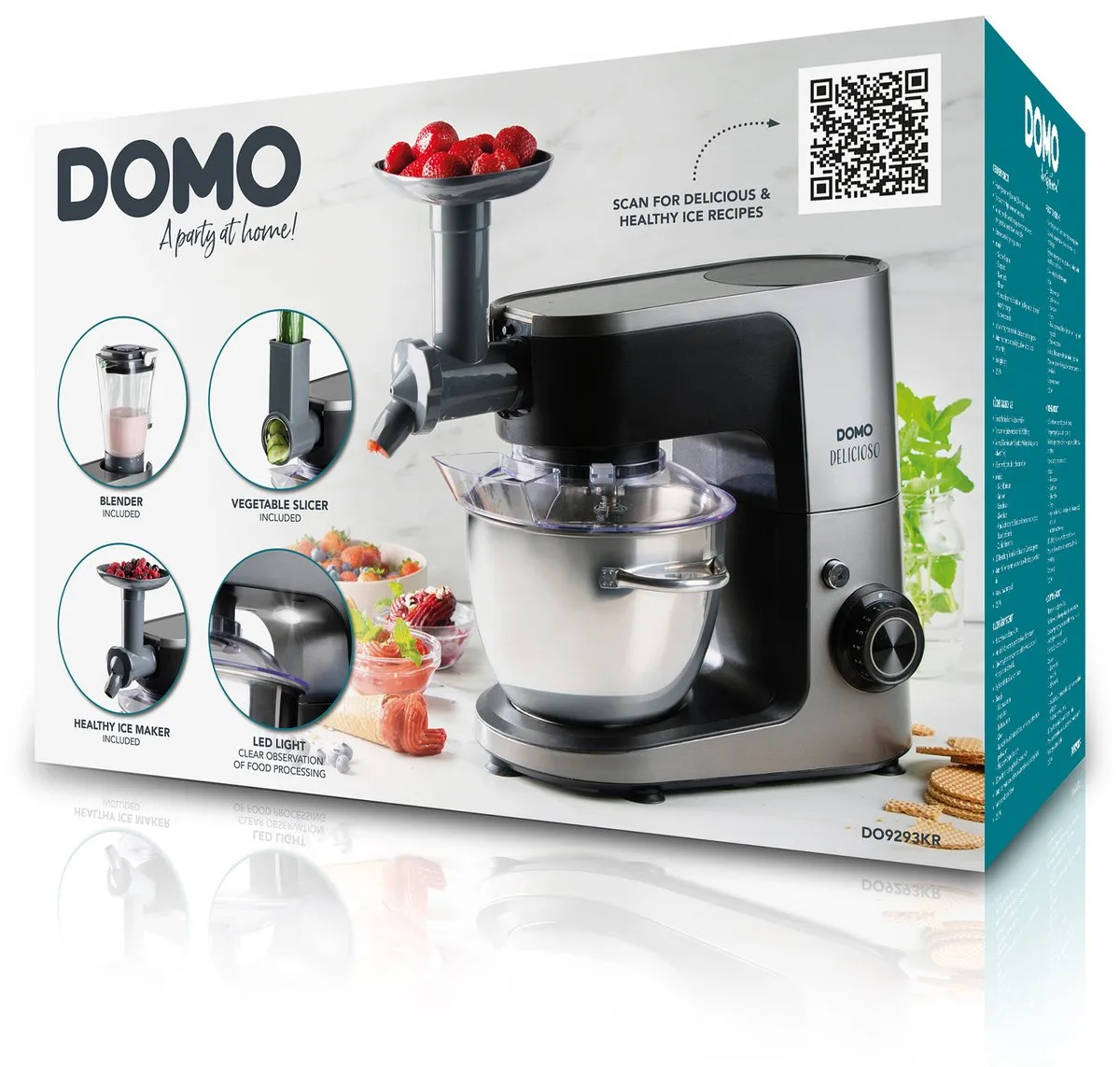 Domo Delicioso Keukenrobot 1200W - RVS Kom 4,5L - 10 Accessoires