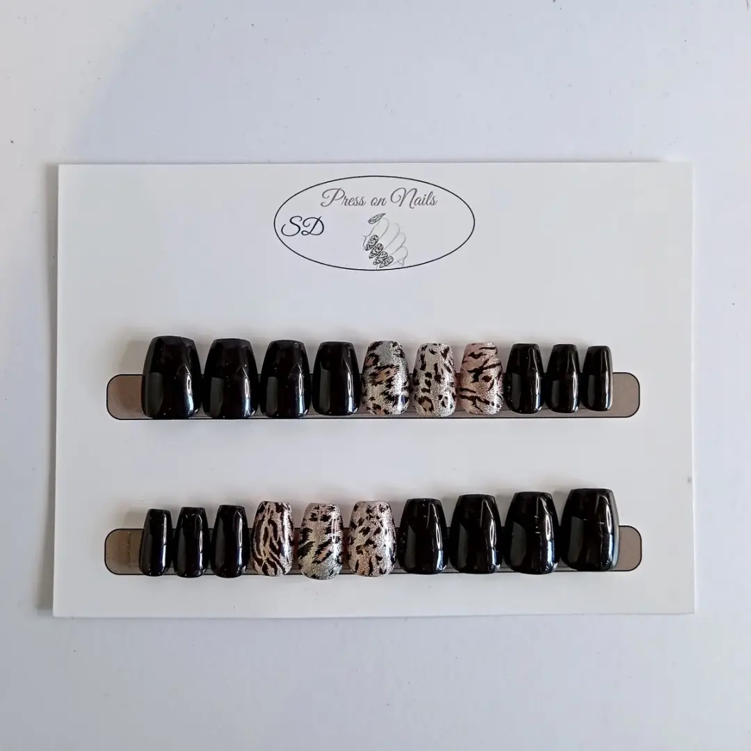SD Press on Nails B-221 Plaknagels - 20 Stuks - Zwart Panterprint