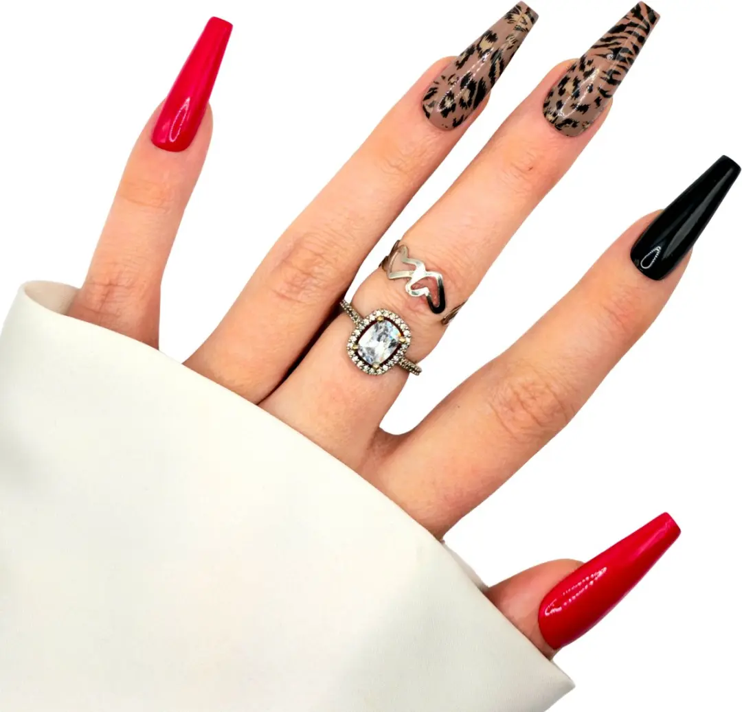 SD Press on Nails B-86 Plaknagels - 20 Stuks - Rood/Zwart/Leopard - XL Coffin - afbeelding 6 van 6