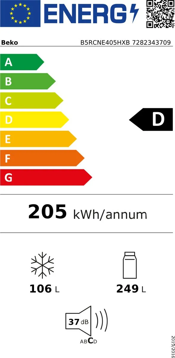 Beko B5RCNE405HXB Koelvriescombinatie 355L - 5 Vriesvakken