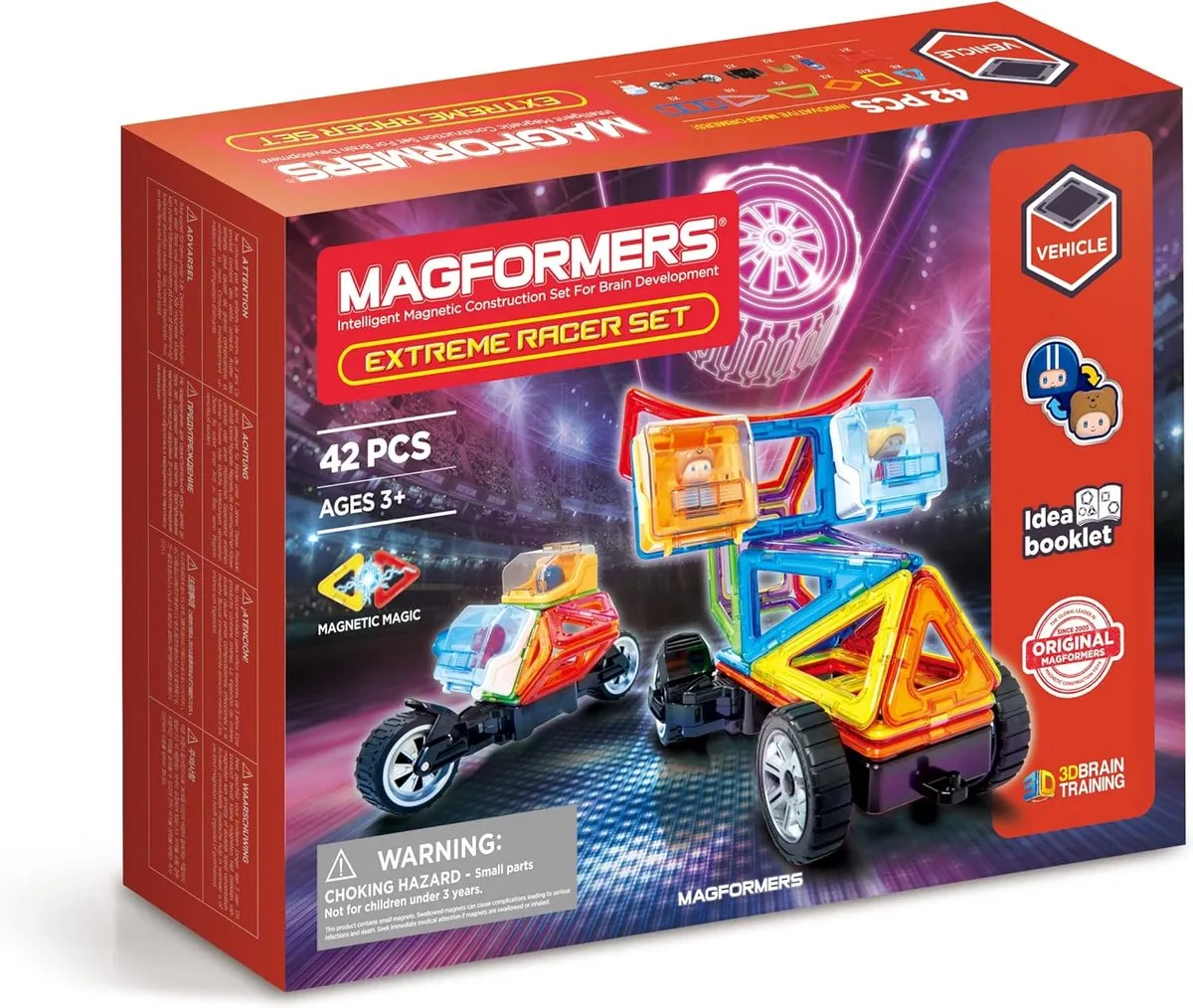 Smart Magformers Extreme racer-set | Constructiespeelgoed | 42-delige Magneetset voor Creatieve Constructies en Voertuigliefhebbers