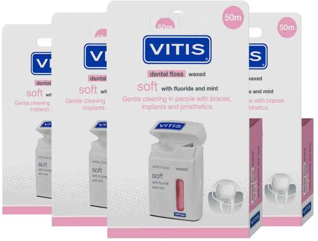 Vitis Soft Waxed Dental Floss Roze 50m - 4 Stuks