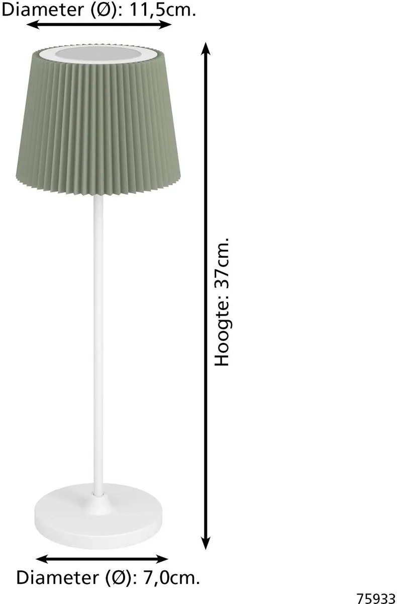 Eglo Leonero Oplaadbare LED Tafellamp - 37cm - Wit/Groen