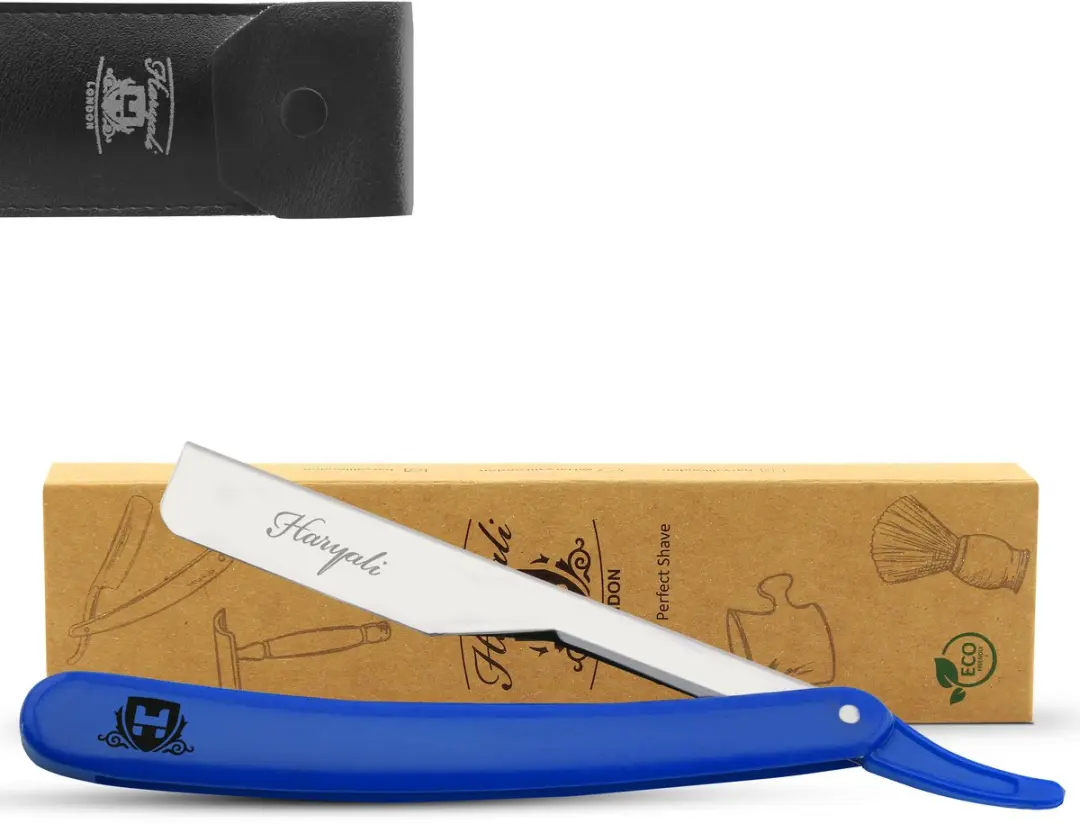 Haryali London Cut Throat Scheermes Blauw - Vervangbaar Mesje