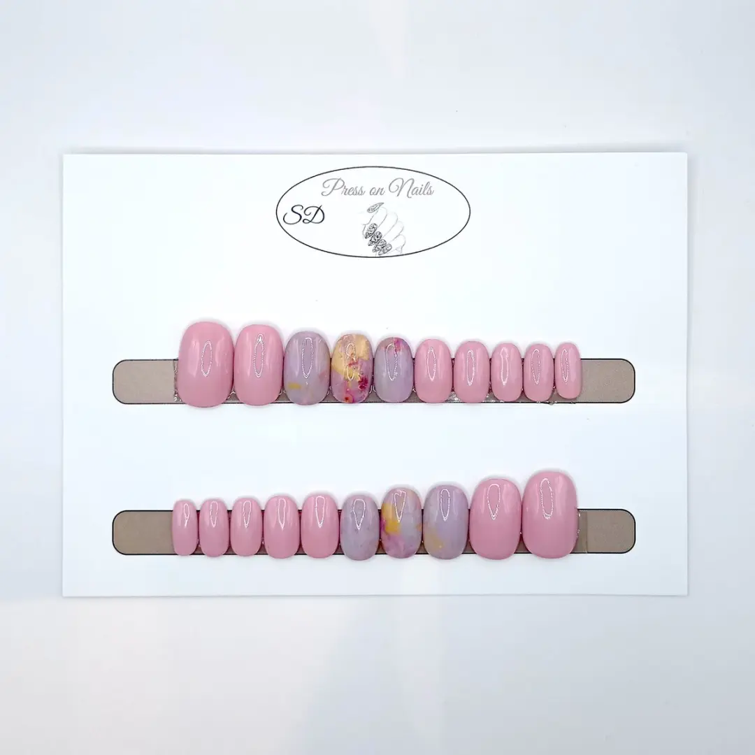 SD Press on Nails B-88 Plaknagels Roze Marble - 20 Stuks
